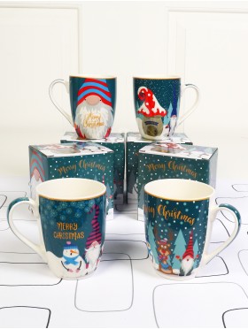 Holiday & Snowman Print Mug Set (4pcs)